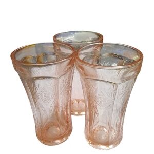 3 Vintage Pink Depression Glass Madrid 14oz Tumblers